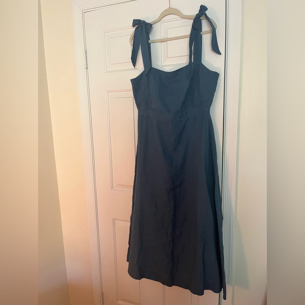 Tie Strap 100% Linen Midi Dress